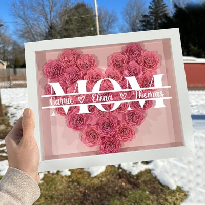 Gepersonaliseerde papieren bloemenschaduwdoos met kindernamen Moederdag cadeau-ideeën Uniek cadeau voor moeder en oma