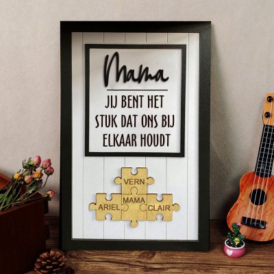 Gepersonaliseerde houten familiepuzzelstukjes plaquette met kindernaam Verjaardagscadeau voor moeder Oma Unieke ideeën voor Moederdagcadeaus