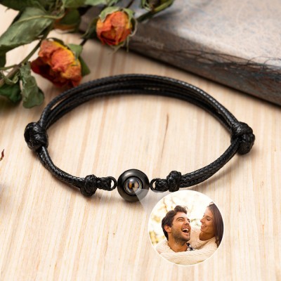 Gepersonaliseerde gevlochten touw fotoprojectie armband huwelijkscadeau voor haar hem