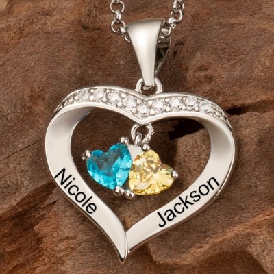 Gepersonaliseerde koppel hartvormige gegraveerde naam geboortesteen ketting perfect cadeau voor soulmate jubileum cadeau