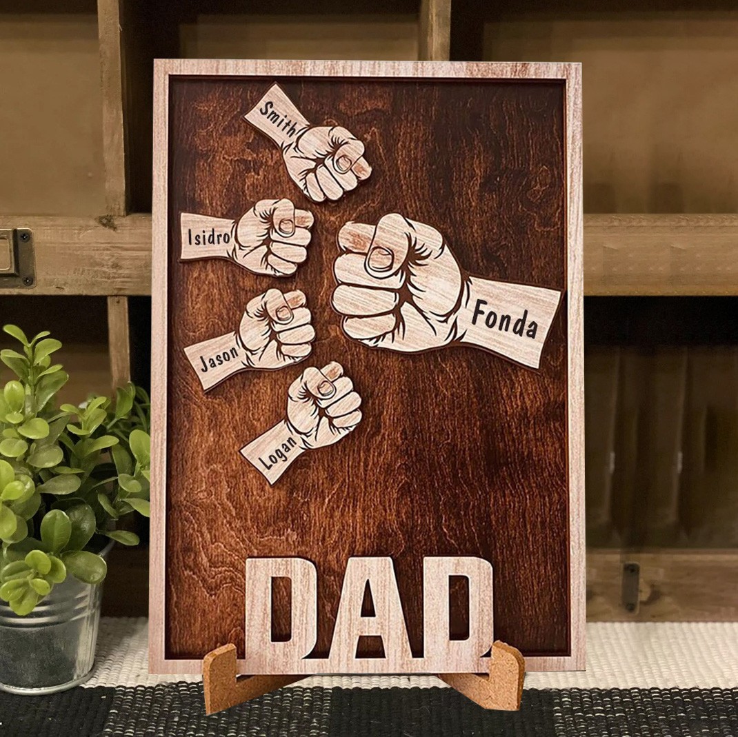 Personalised Fist Bump Wood Sign with Names Father's Day Gift