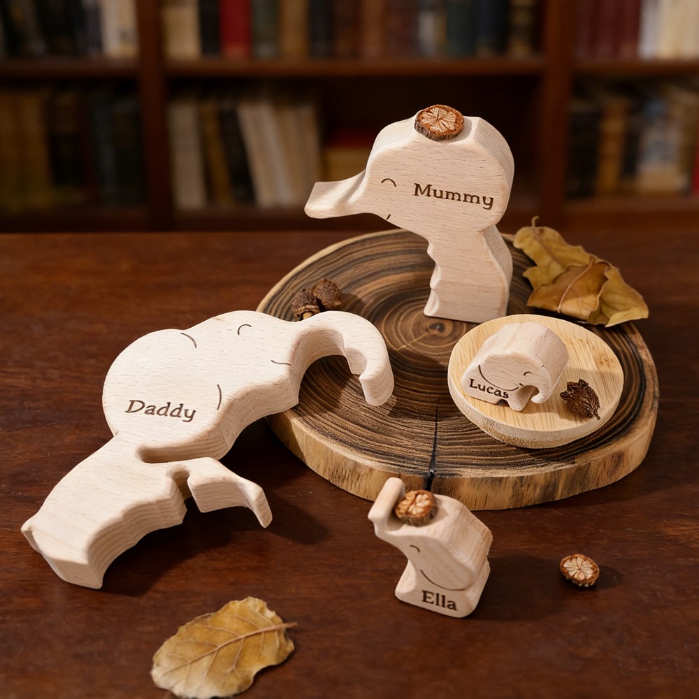 Custom Elephant Family Wooden Puzzle with Names, Mother’s Day Family Decor Gift Unique Gift For Mum Grandma