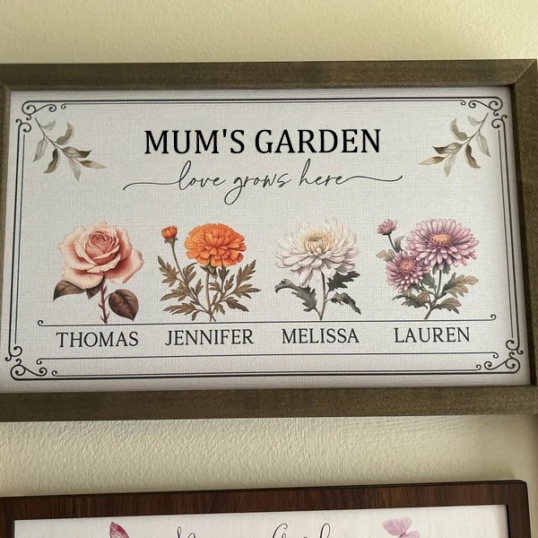 Custom Mum's Garden Love Grows Here Birth Flower Frame Gift for Mum Grandma Christmas Gift Ideas