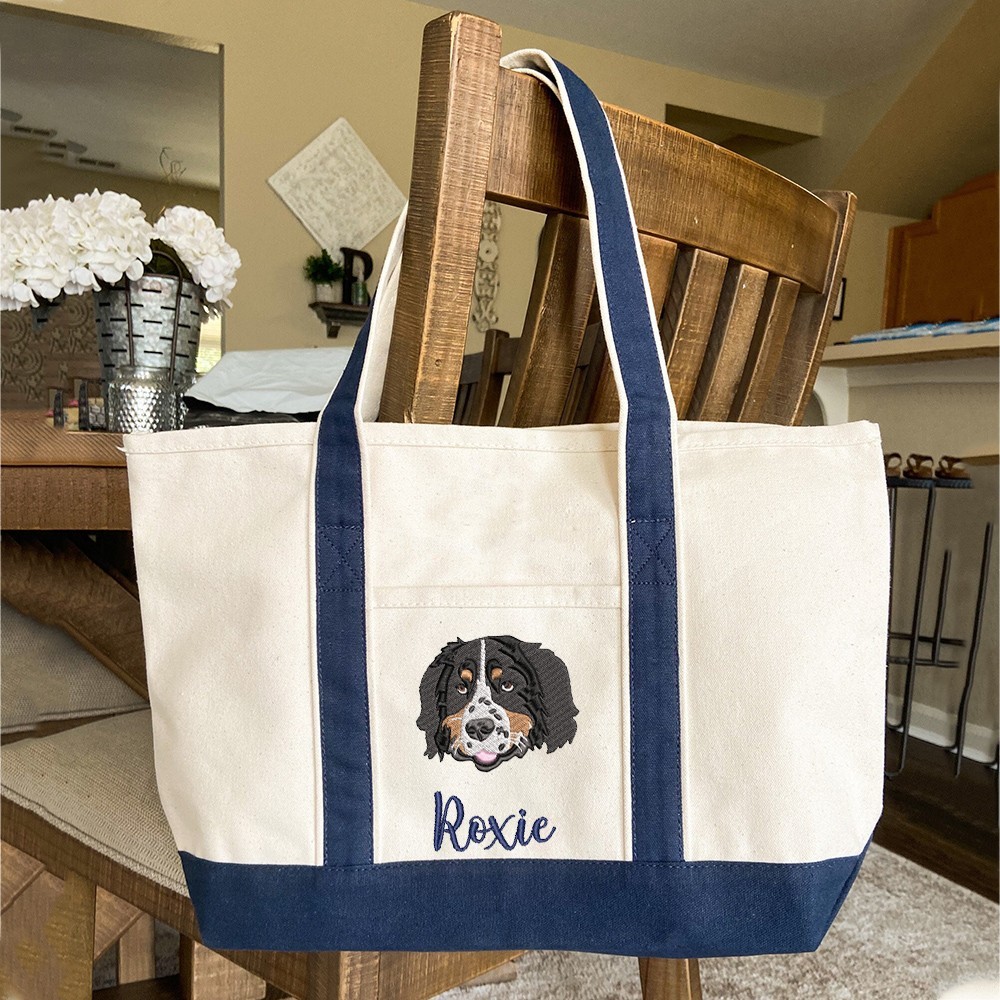 Custom Embroidered Pet Portrait Tote Bag with Name Unique Gifts for Pet Lovers Dog Lover Gifts