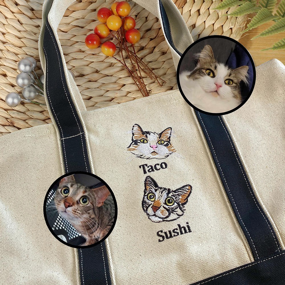 Personalised Pet Embroidered Tote Bag with Pet Name for Pet Lover Gifts Keepsake Gift for Cat Lovers