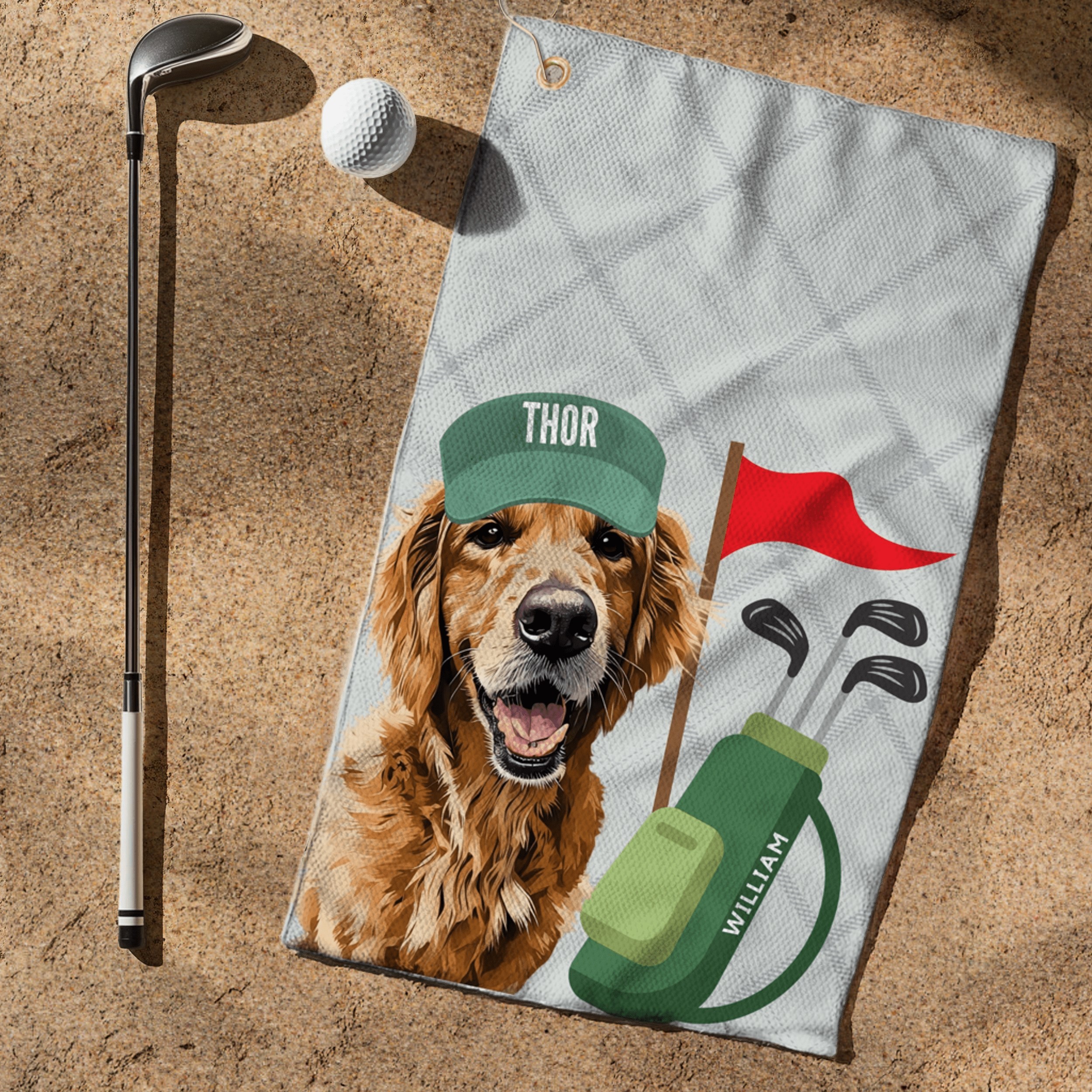 Custom Pet Portrait Golf Towel with Name for Pet Lovers Funny Gifts for Dog Owners Golf Lover Gift