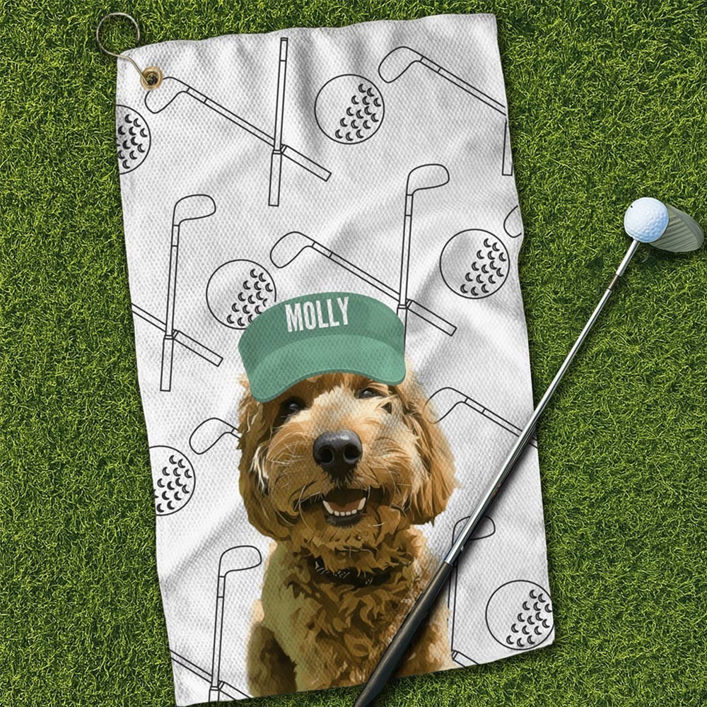 Personalised Pet Dog Golf Towel with Custom Pet Photo and Name Dog Lover Gifts Funny Golf Gift for Men