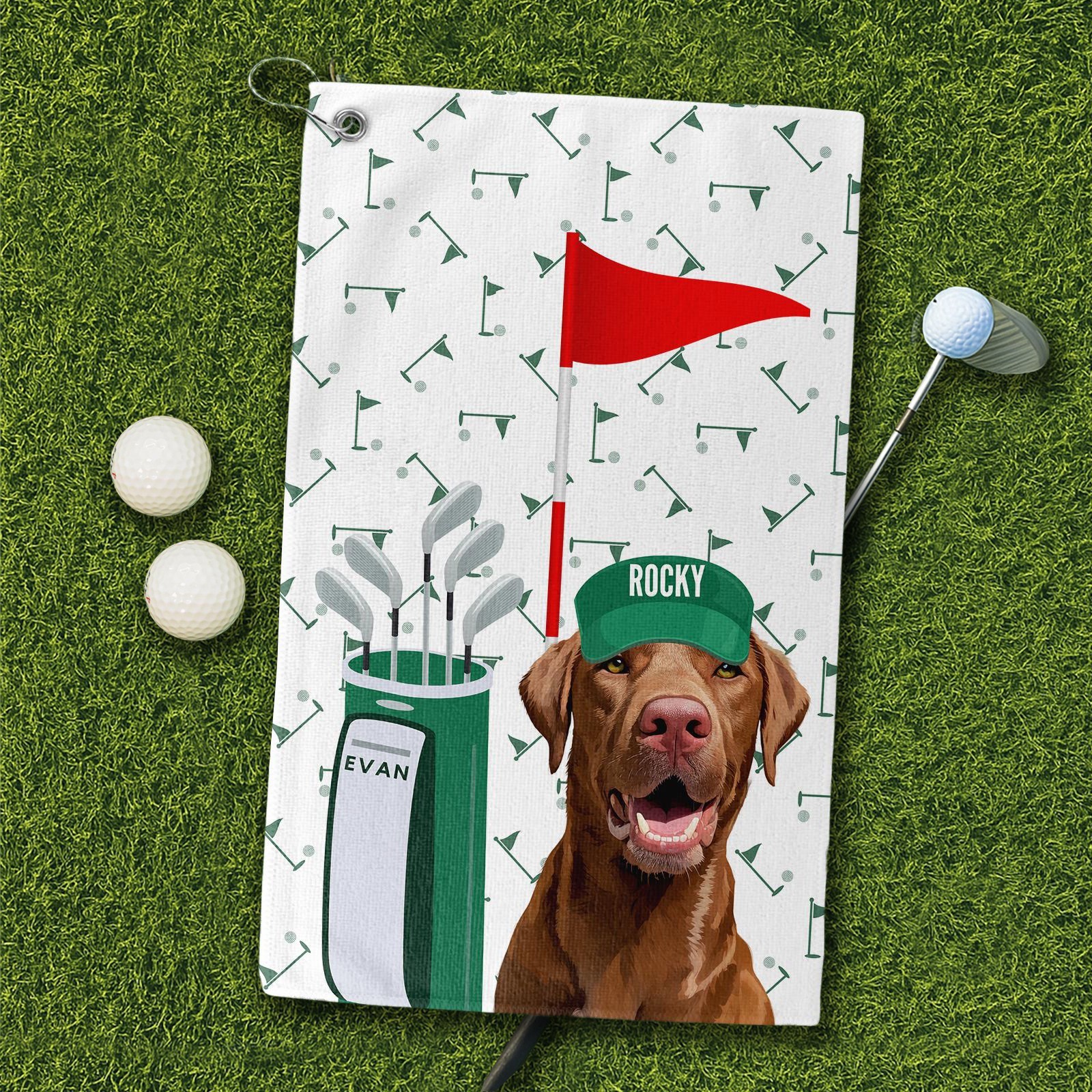 Personalised Pet Photo Portrait Golf Towel with Name Memorial Gifts for Dog Owners Golf Gifts for Men