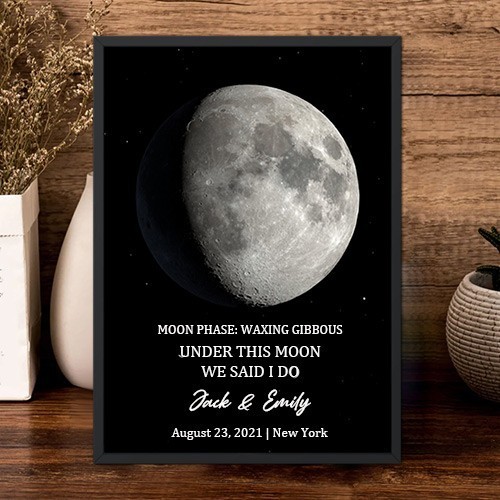 Under This Moon We Said I Do Custom Moon Phase Print Frame Wedding Gifts 1st Anniversary Gift Valentine's Day Gifts for Couple Unique Birthday Gift