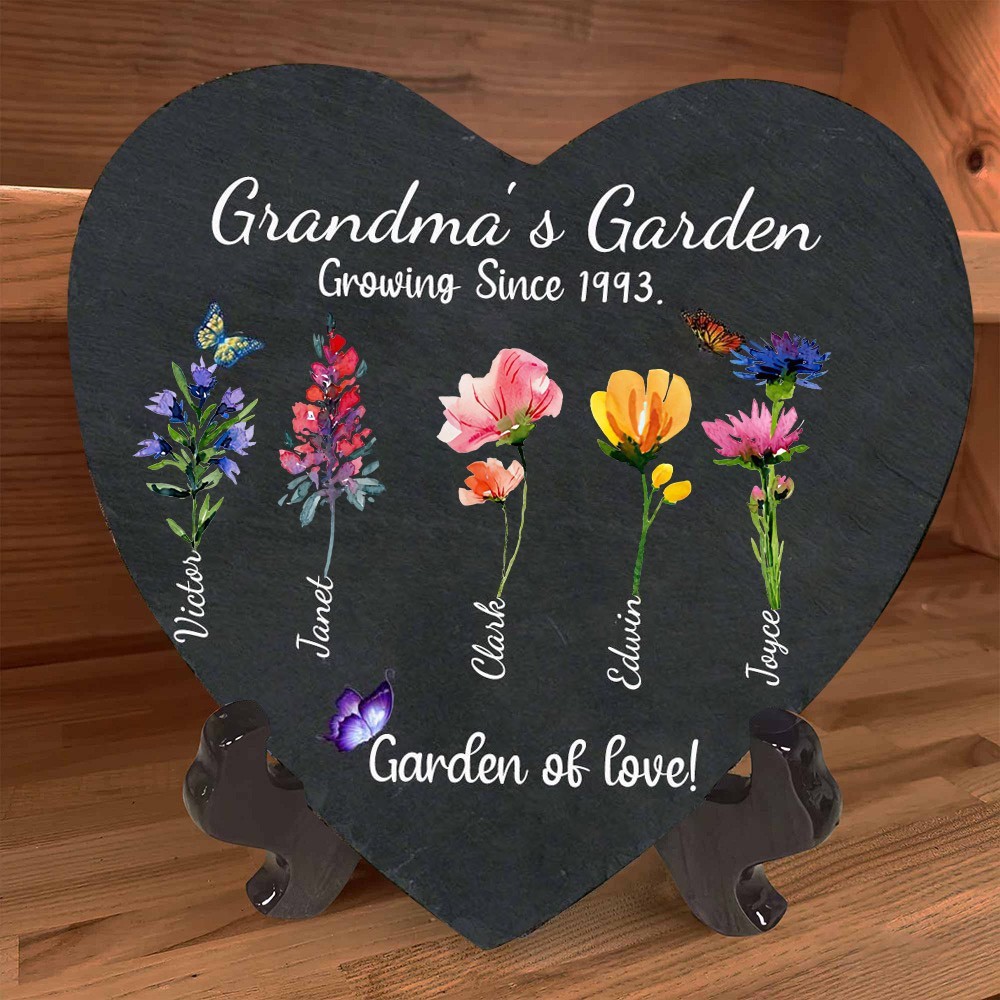Personalised Grandma's Garden Birth Month Flower Plaque with Kids Names Christmas Gift for Grandma Mum