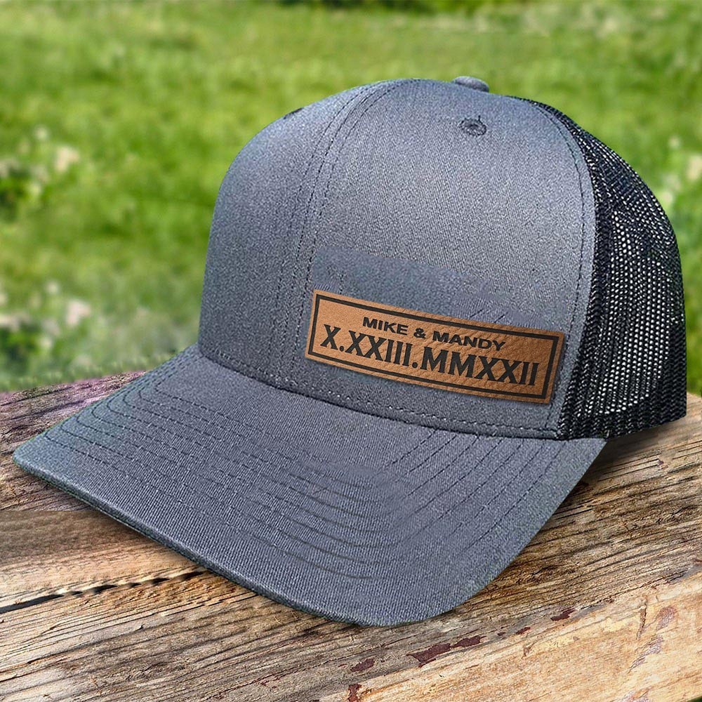 Custom Roman Numerals Leather Patch Hat for Men Unique Anniversary Gift for Husband Valentine's Day Gifts for Boyfriend
