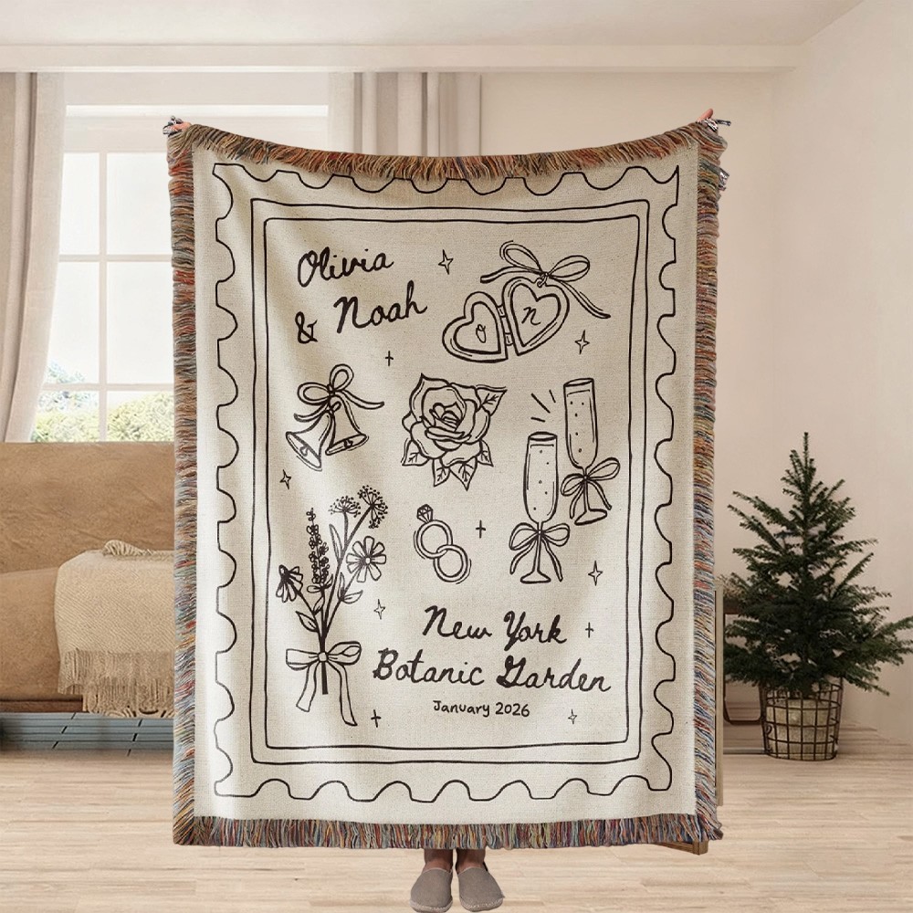 Custom Wedding Woven Blanket Bridal Shower Gift Wedding Anniversary Gifts Valentine's Day Gift