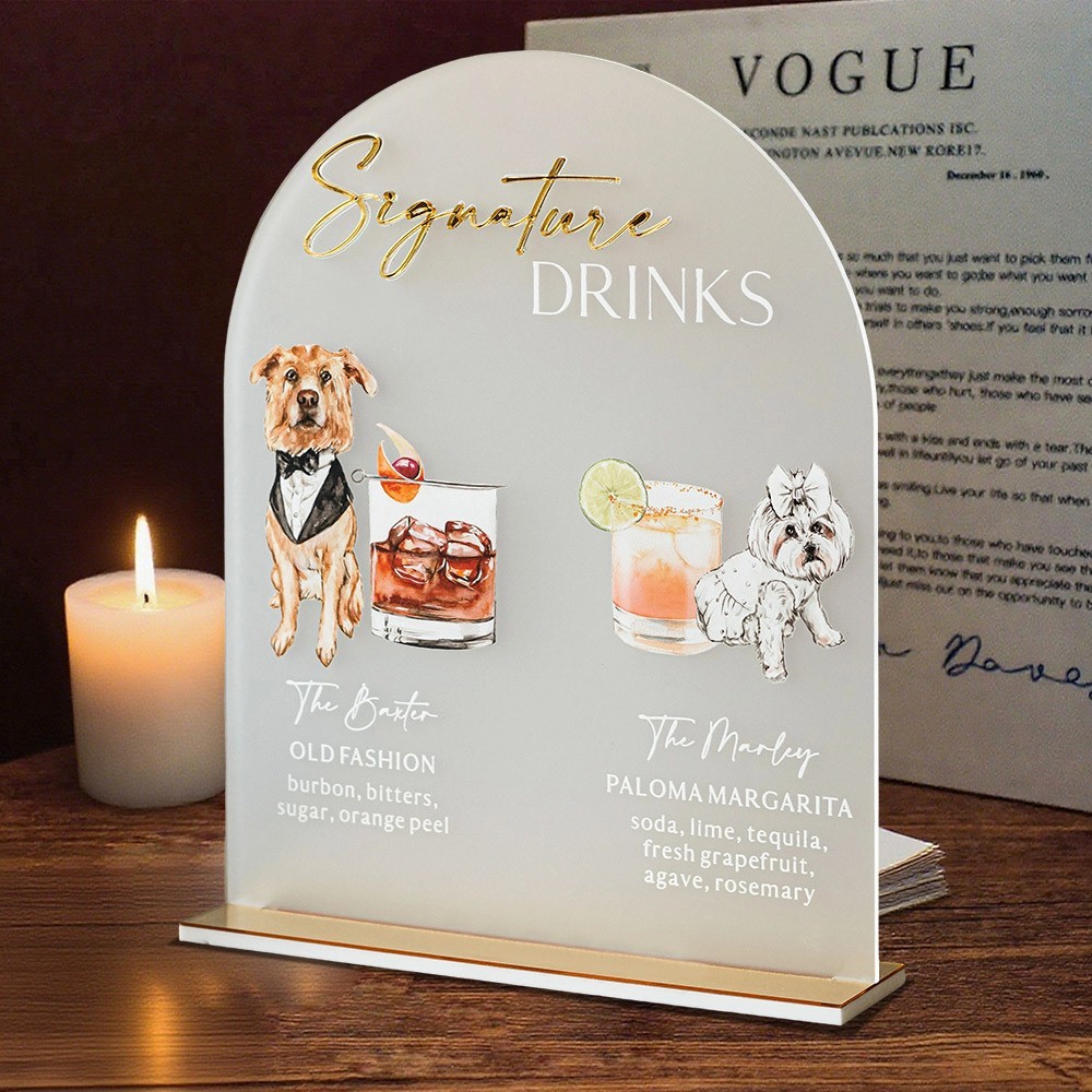 Custom Pet Portrait Signature Drink Sign Wedding Bar Menu Sign Open Bar Dog Sign