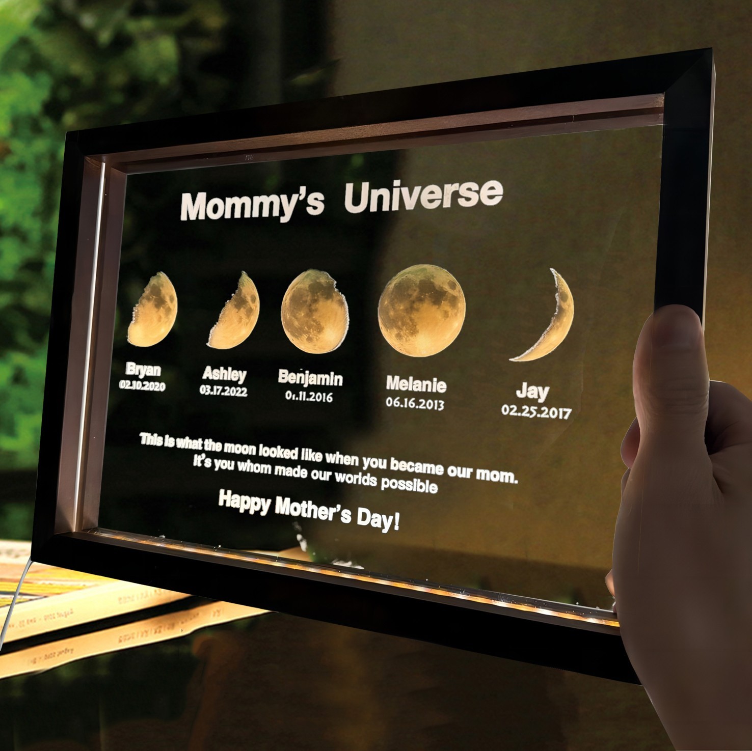 Custom Mummy's Universe Moon Phase Night Light Frame with Kids Names Gifts for Mum Grandma Unique Mother's Day Gift