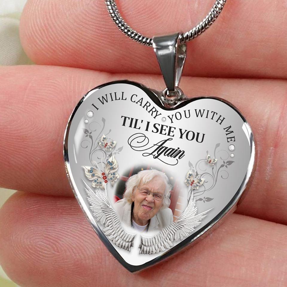 Personalised I Will Carry You With Me Til' I See You Again Heart Pendant Photo Memorial Necklace Keepsake Gift