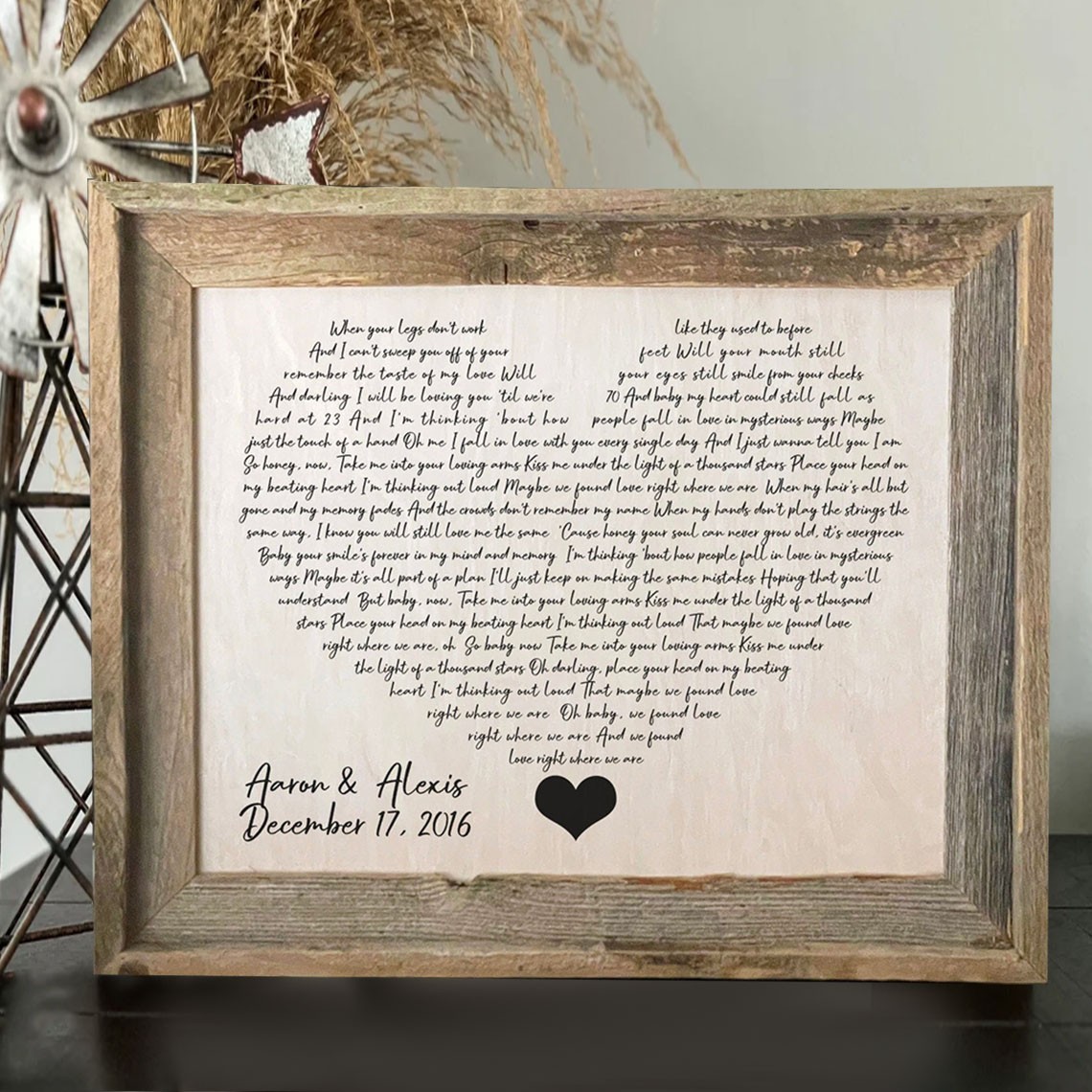 Wedding Song Lyrics Wooden Print Frame Sign Custom Gifts for Couples Unique Wedding Anniversary Gift