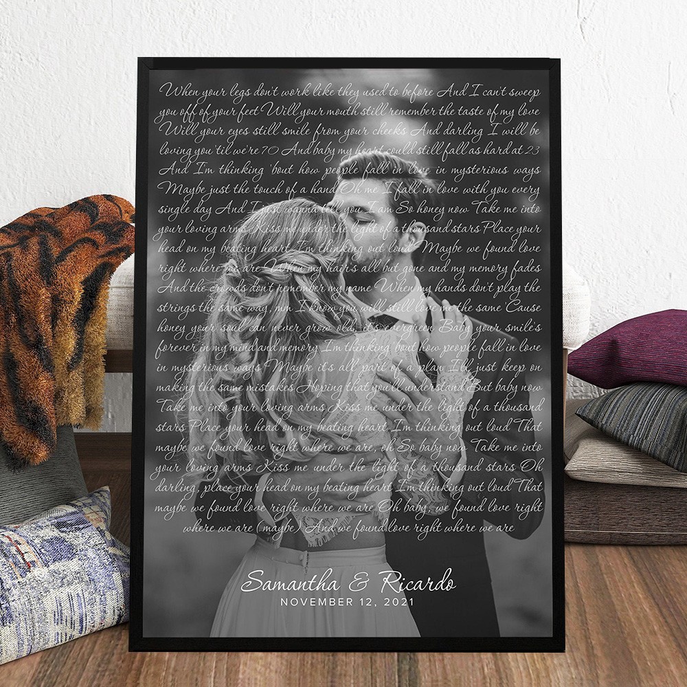Wedding Song Lyrics Print Frame with Photo Personalised First Dance Song Frame for Couples 1st Anniversary Gift