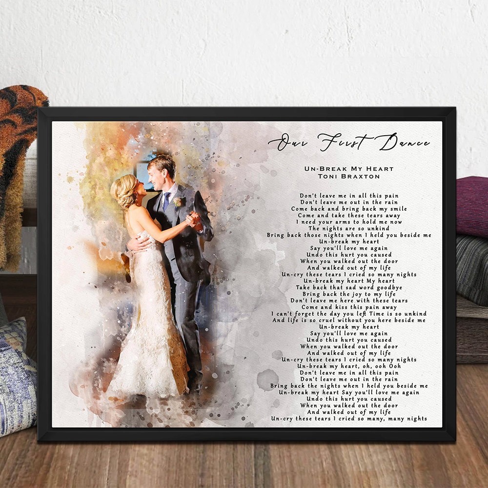 Our First Dance Custom Wedding Song Lyrics Frame from Photo for Couples 1st Anniversary Gift for Husband Wife
