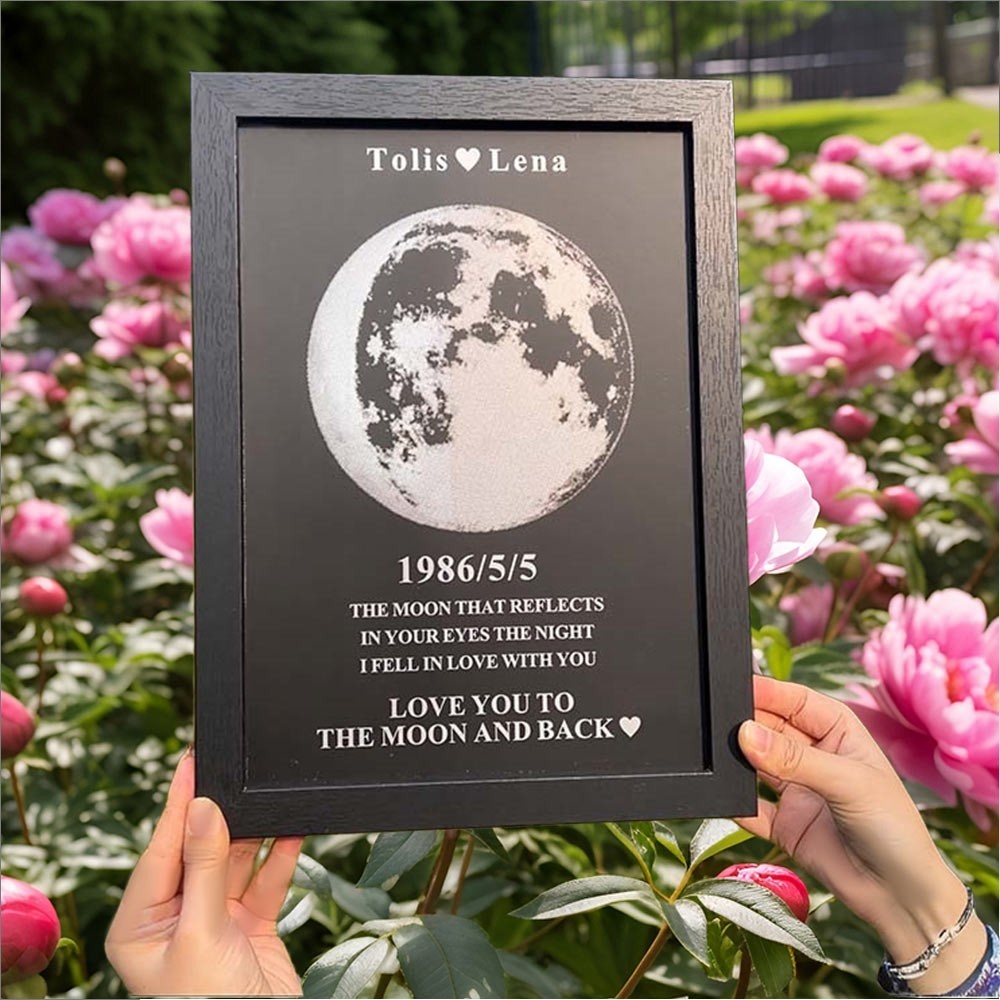 I Love You To The Moon and Back Personalised Couple Moon Phase Print Frame Valentine's Day Gift for Couple Anniversary Gifts