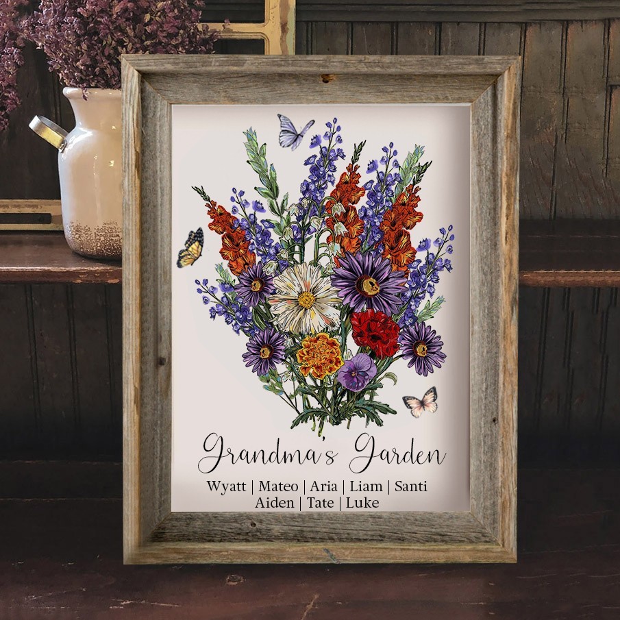 Custom Art Print Grandma's Garden Bouquet Birth Flower Frames Gift for Grandma Mum Christmas Gift Ideas