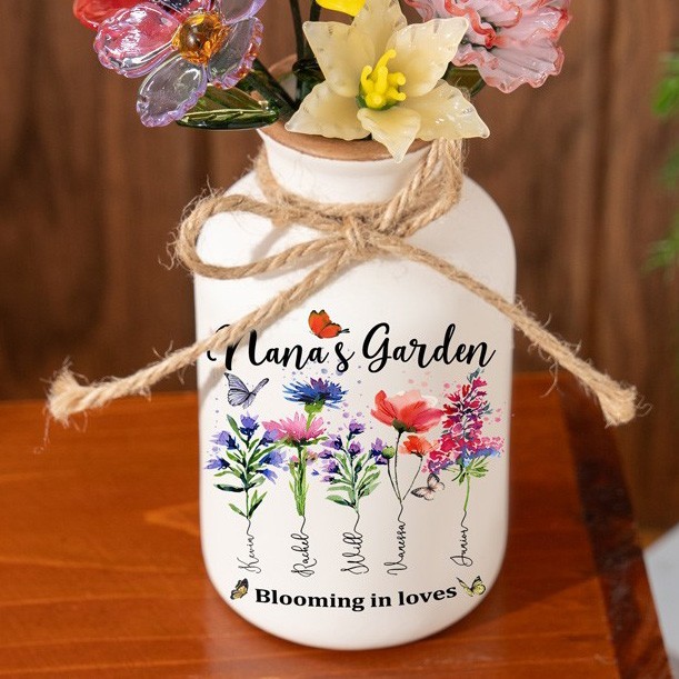 Nana's Garden Birth Month Flower Vase with Kids Names Gift for Mother's Day Custom Gifts for Mum Grandma