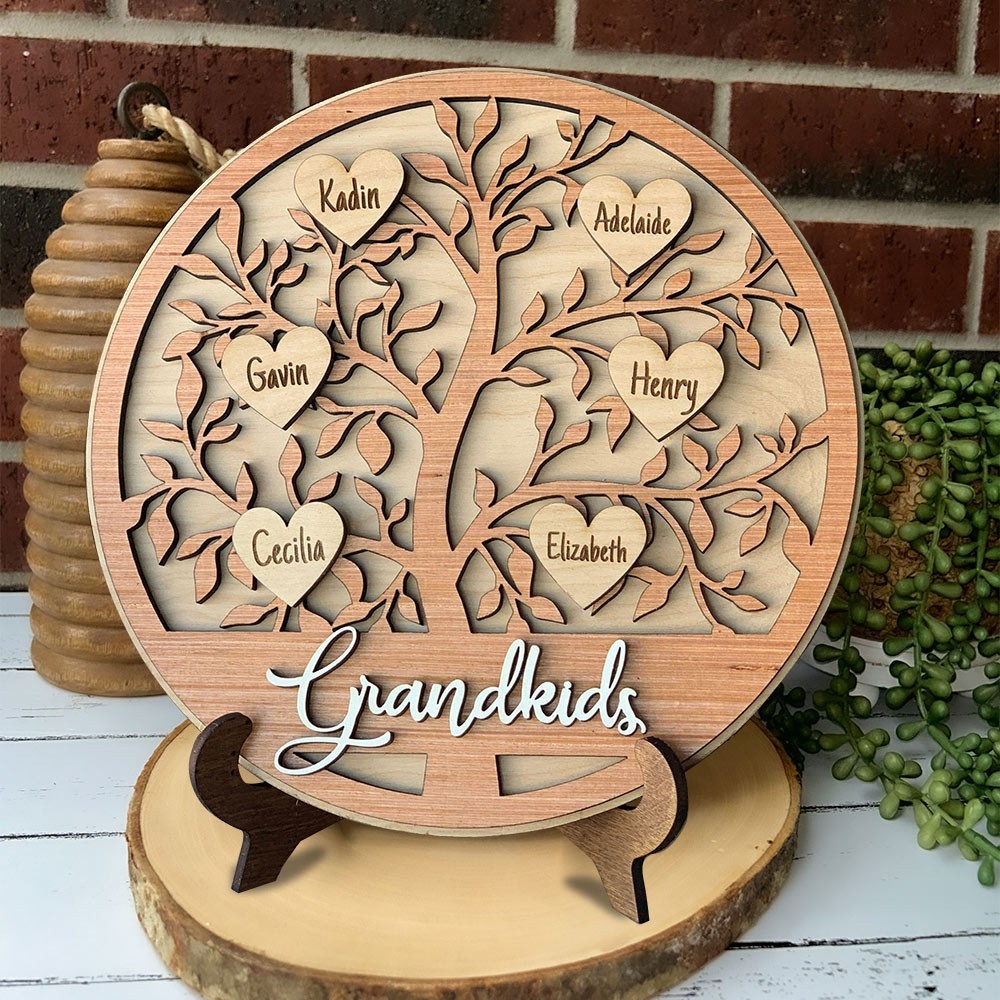 Personalised Wooden Family Tree Sign with Grandkids Names Grandparents Gift Christmas Gifts for Mum Grandma Family