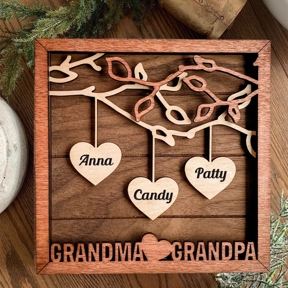 Custom Wood Family Tree Sign with Names Unique Gifts for Grandma Grandpa Christmas Gift Ideas