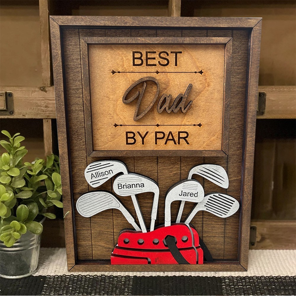 Best Dad by Par Personalised Golf Sign with Kids Names Gifts for Dad Grandpa Keepsake Gift for Golf Lover Father's Day Gifts