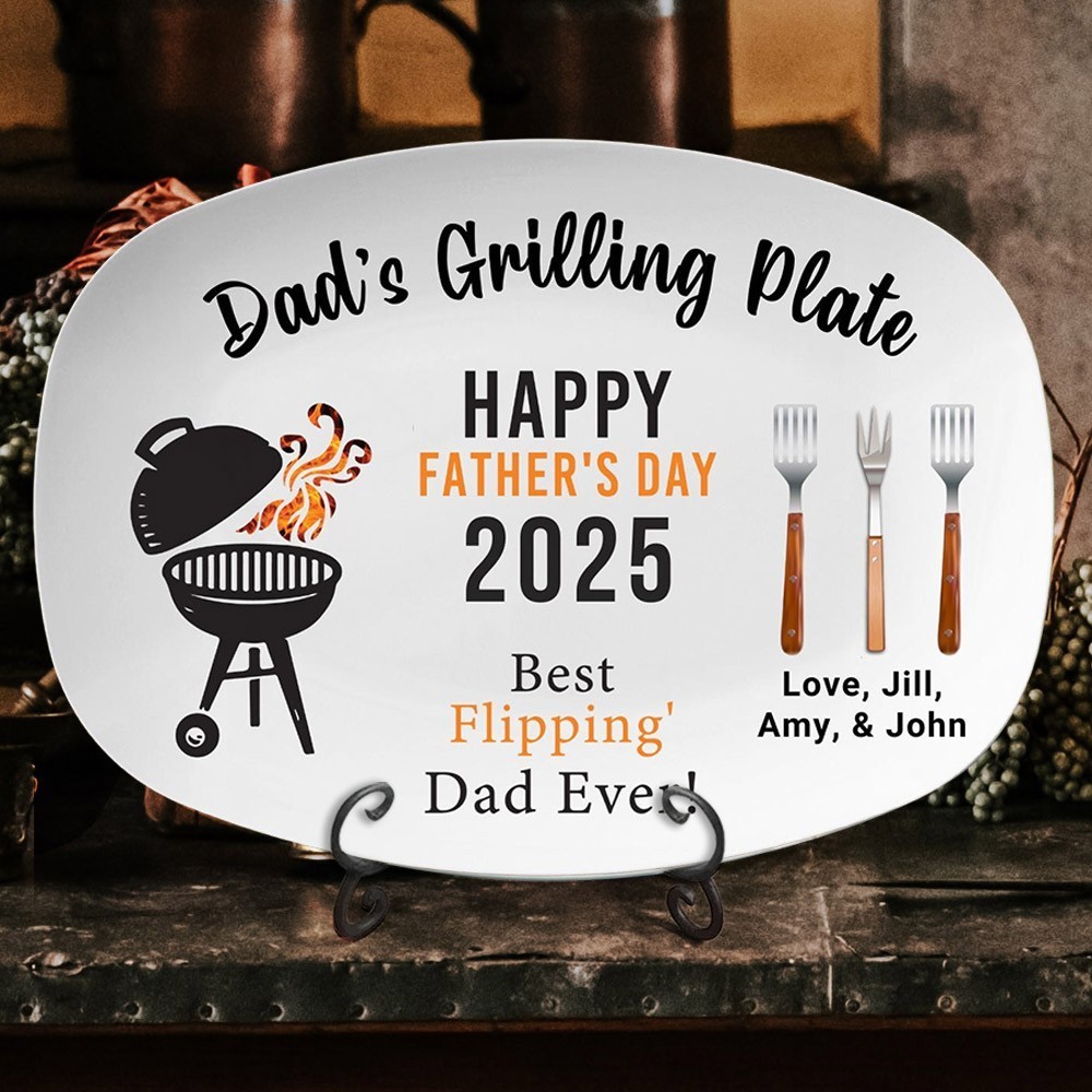 Personalised Dad's Grilling Plate with Kids Names Unique Gifts for Dad Grandpa Father's Day Gift