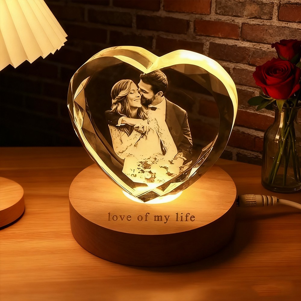 Personalised 3D Crystal Photo Portrait Night Light with Base for Couples Anniversary Gift Christmas Gifts