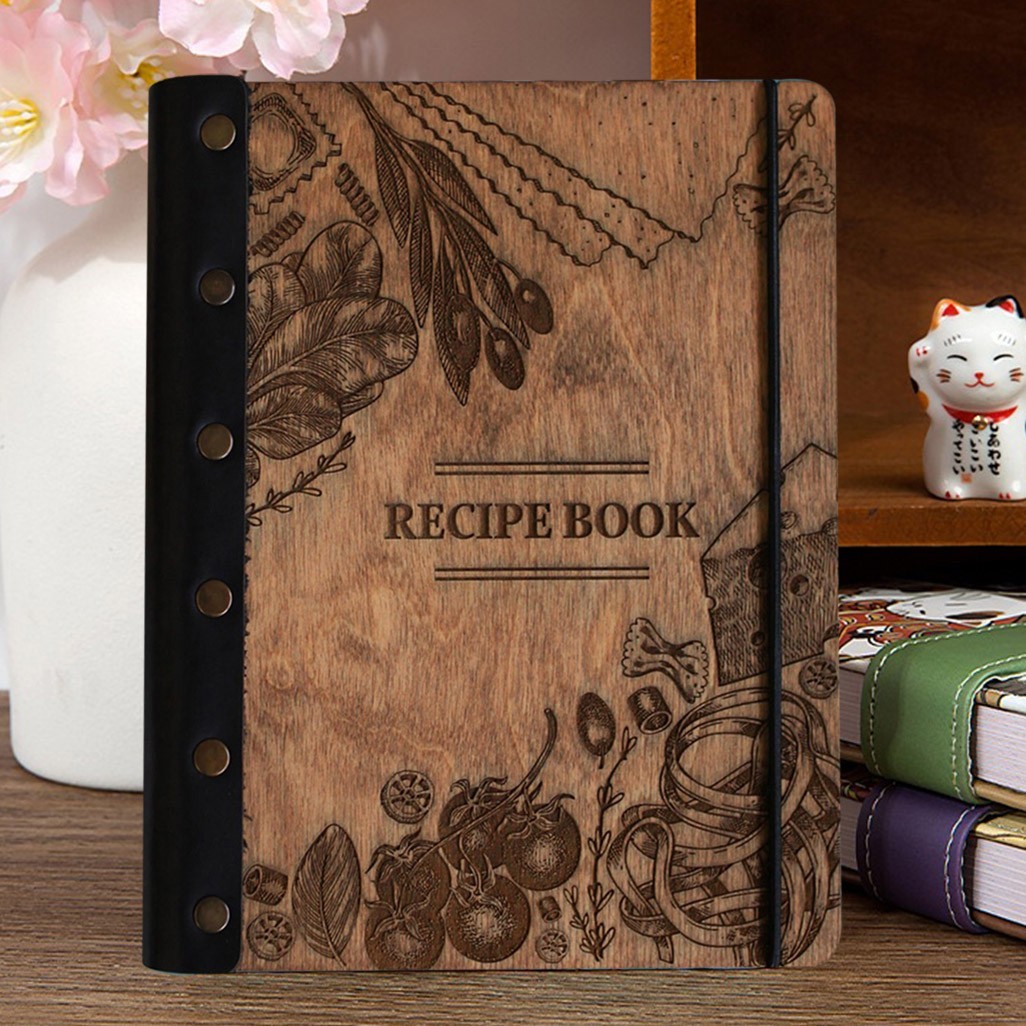 Personalised Leather Bound Cookbook Wooden Recipe Book Gifts for Family Unique Christmas Gift