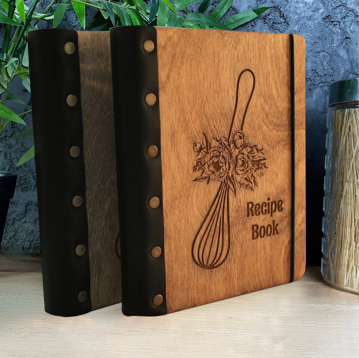 Custom Leather Bound Wooden Recipe Book Binder for Mum Family Keepsake Gifts Christmas Gift