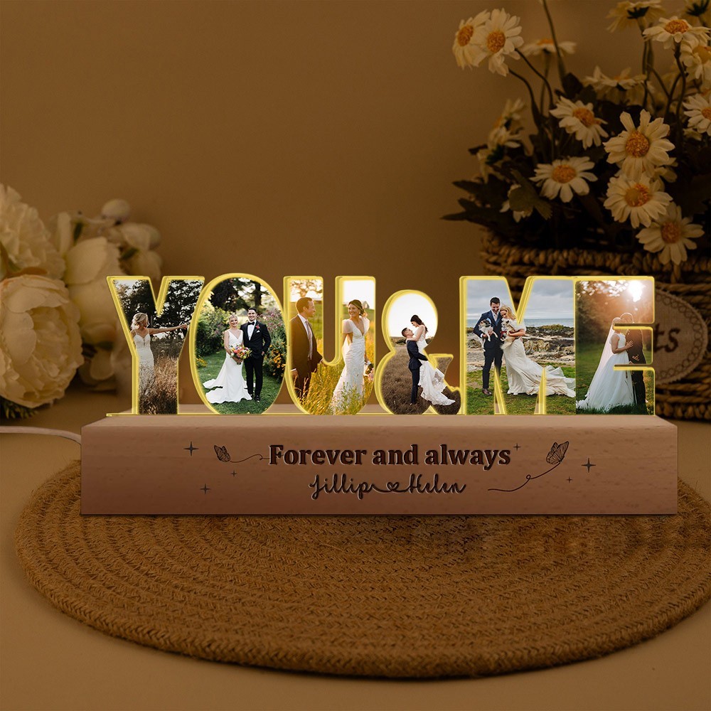 Personalised You & Me Couple Photo Collage Night Light Engagement Gift Wedding Anniversary Gifts for Her Valentine's Day Gift
