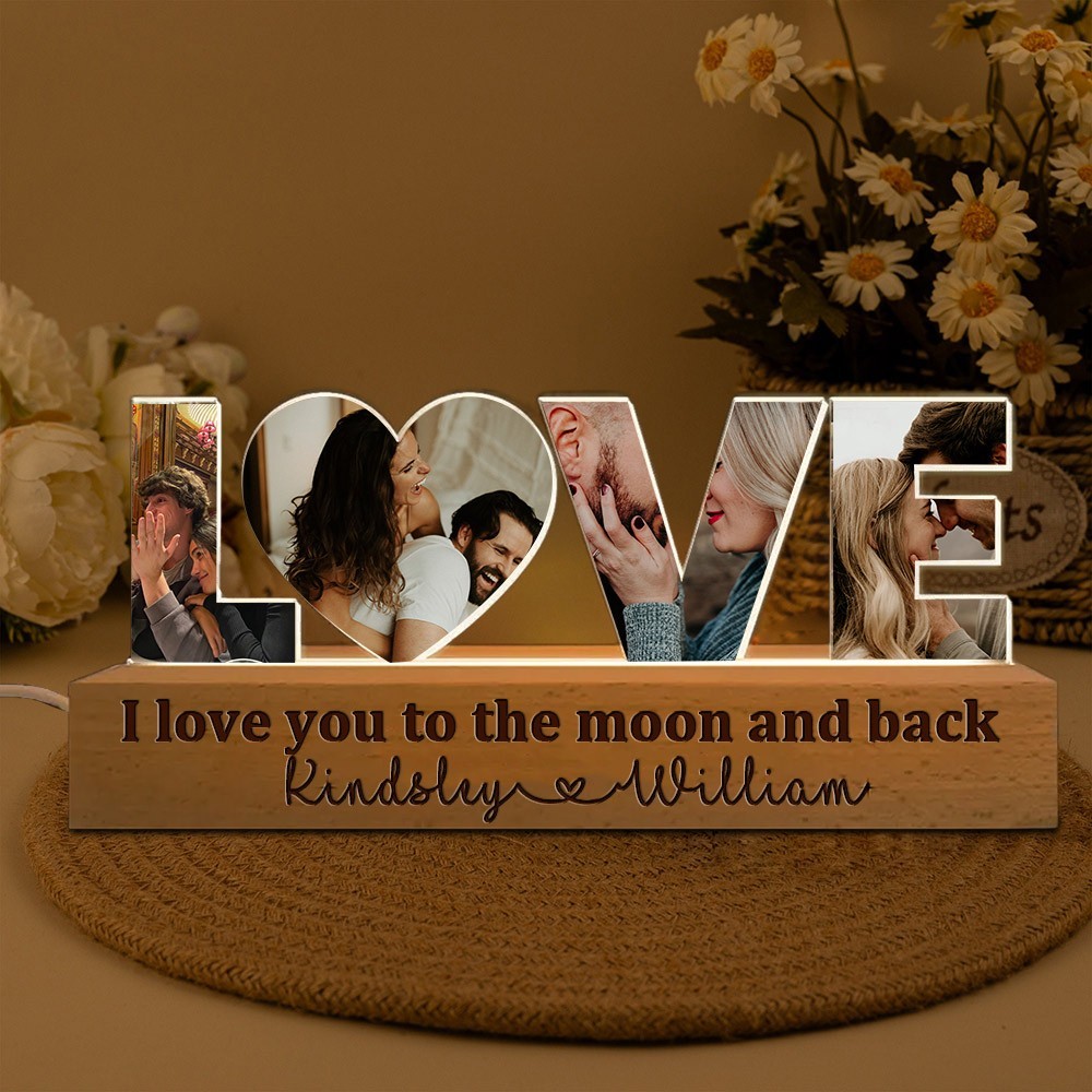 Personalised I Love You To The Moon and Back Photo Collage Night Light for Couples Anniversary Gifts for Her Valentine's Day Gift