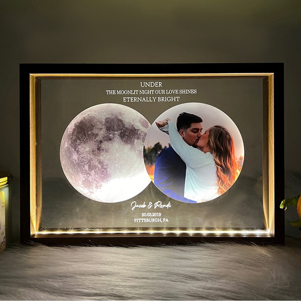 Personalised Moon Phase Frame Night Light with Photo Keepsake Gifts for Couple Anniversary Gift for Him Her Valentine's Day Gifts