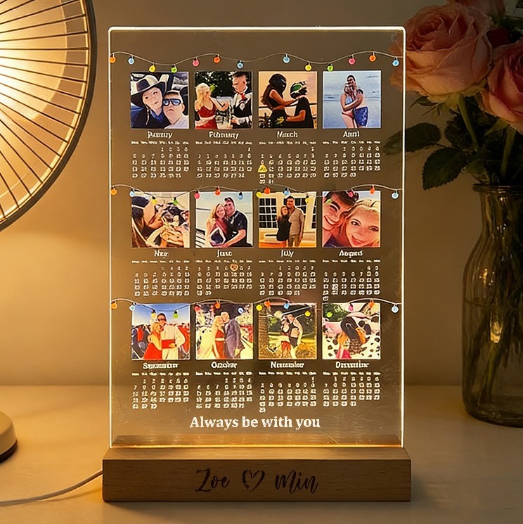 Custom Couple Calendar LED Night Light with Photo Keepsake Gifts for Couples Anniversary Gift Valentine's Day Gifts