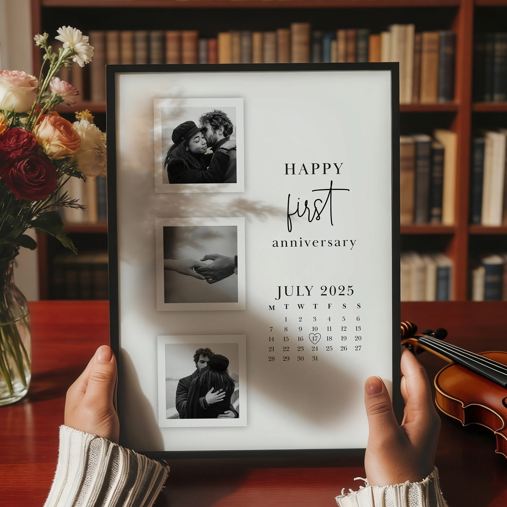 Personalised Anniversary Photo Print Frame with Calendar 1st Anniversary Gifts for Her Him Valentine's Day Gift