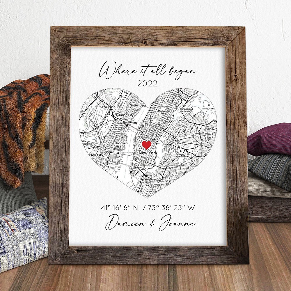Where It All Began Map Personalised First Date Memory Map for Couples Anniversary Gift Ideas Valentine's Day Gifts