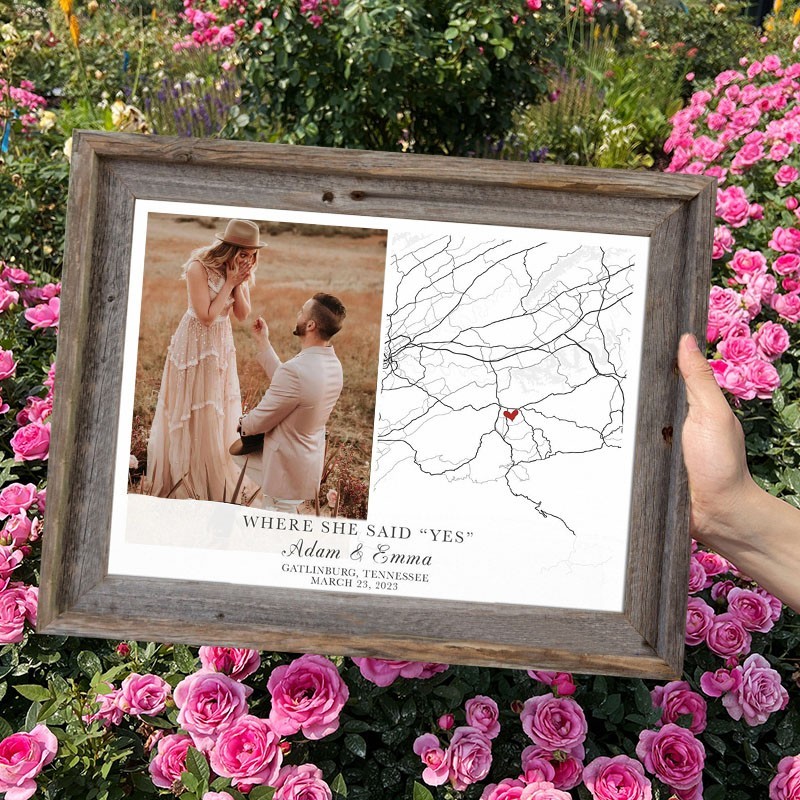 Personalised Where She Said Yes Location Map with Photo Engagement Gift for Couple Anniversary Gift Valentine's Day Gifts