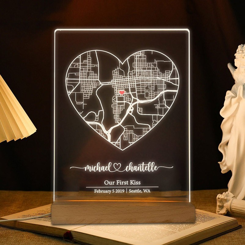 Personalised Where We Met Map Night Light First Date Gifts Anniversary Gift Ideas First Valentine's Day Gifts for Her Him