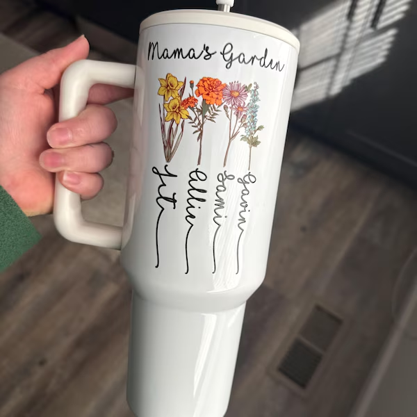 Mama's Garden Birth Month Flower Tumbler with Kids Names Personalised Gifts for Mum Grandma Mother's Day Gift Ideas