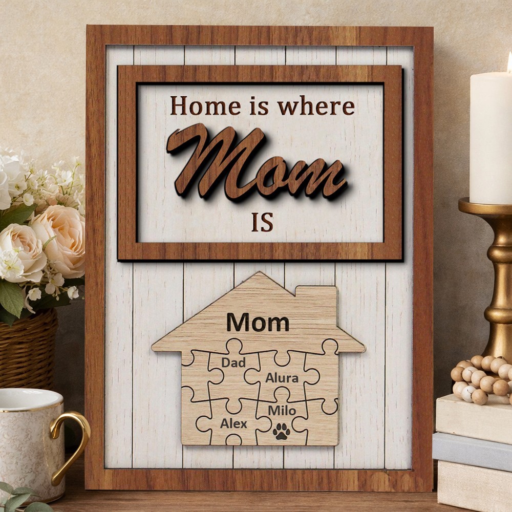 Home Is Where Mum Is Personalised Wood Mum Puzzle Sign Gift for Mum Grandma Mother's Day Gifts