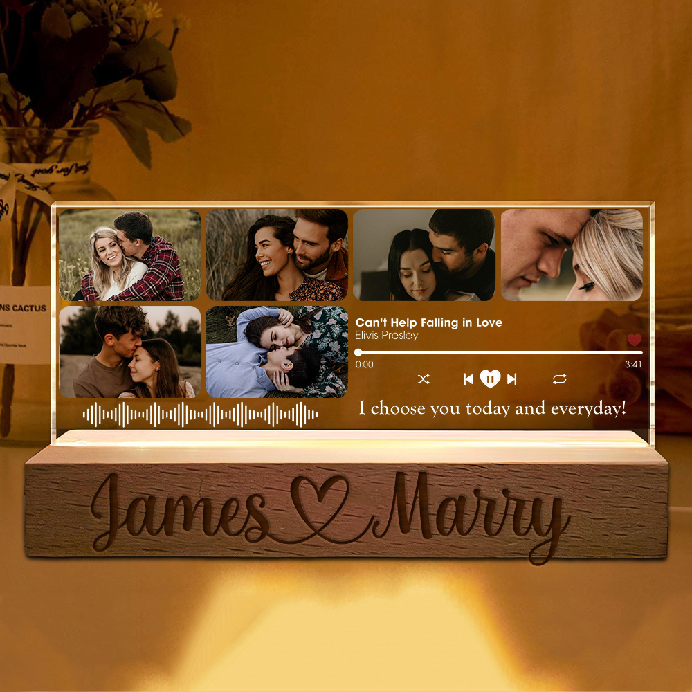 Personalised Spotify Song Couple Collage Photo Night Light Anniversary Gift Ideas Valentine's Day Gifts for Couples