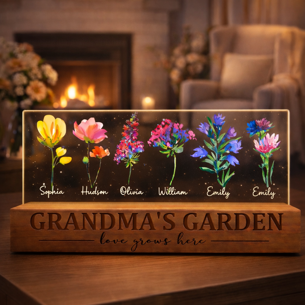 Personalised Grandma's Garden Love Grows Here Birth Flower Night Light Keepsake Gifts For Mum Grandma Unique Mother's Day Gift