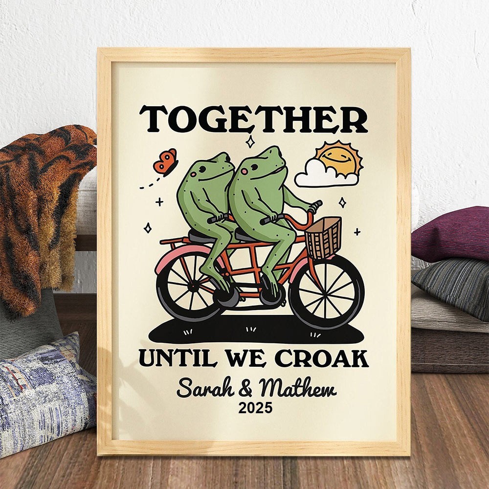 Personalised Frog Illustration Retro Couple Print Unique Engagement Gifts Valentine's Day Gifts for Couple Anniversary Gift