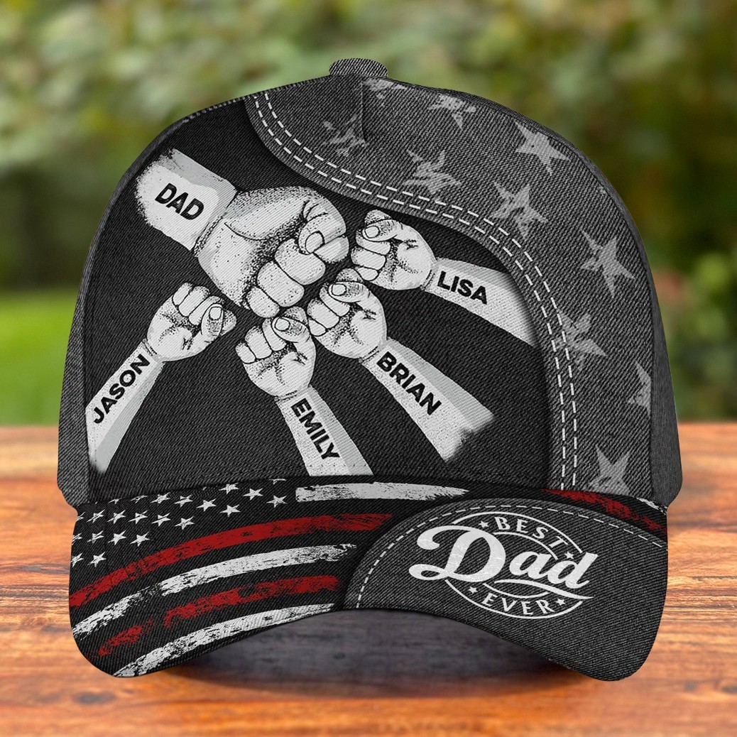 Custom Dad Fist Bump Hat with Kids Names Unique Gifts for Dad Grandpa New Dad Gift Father's Day Gift