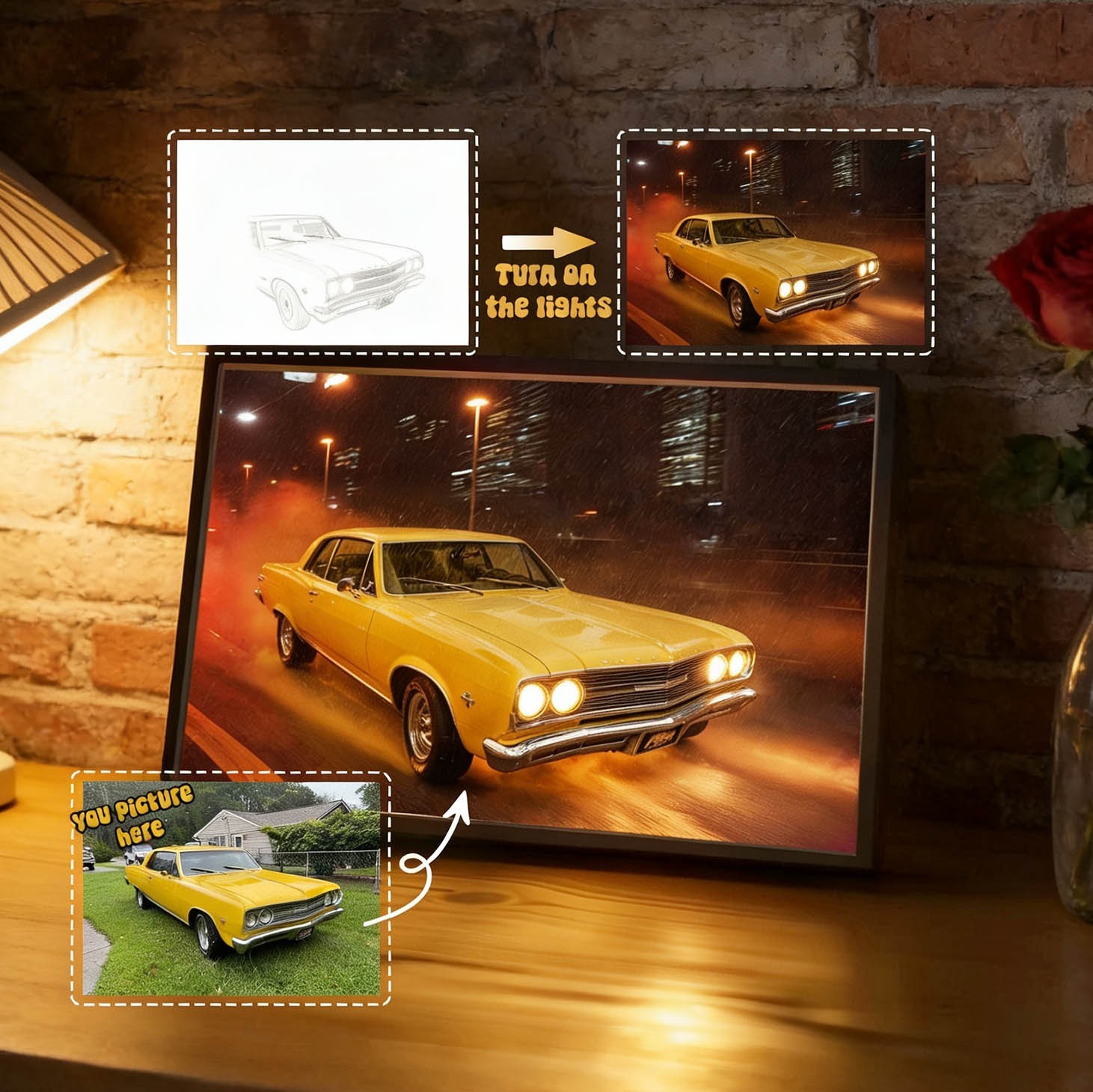 Personalised Car Photo LED Light Painting Frame Gift for Men Unique Anniversary Gifts Valentine's Day Gift for Boyfriend