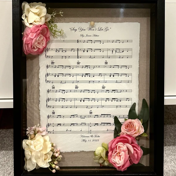 Custom Music Sheet Art Frame for Couples 1st Anniversary Gift for Him Unique Wedding Gifts