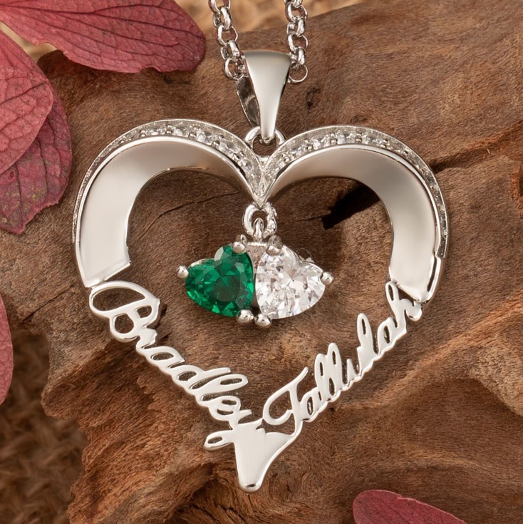 Custom Heart Shaped 3D Engraved Names Necklace with Birthstones  Anniversary Gift Ideas Gifts For Couple Soulmate