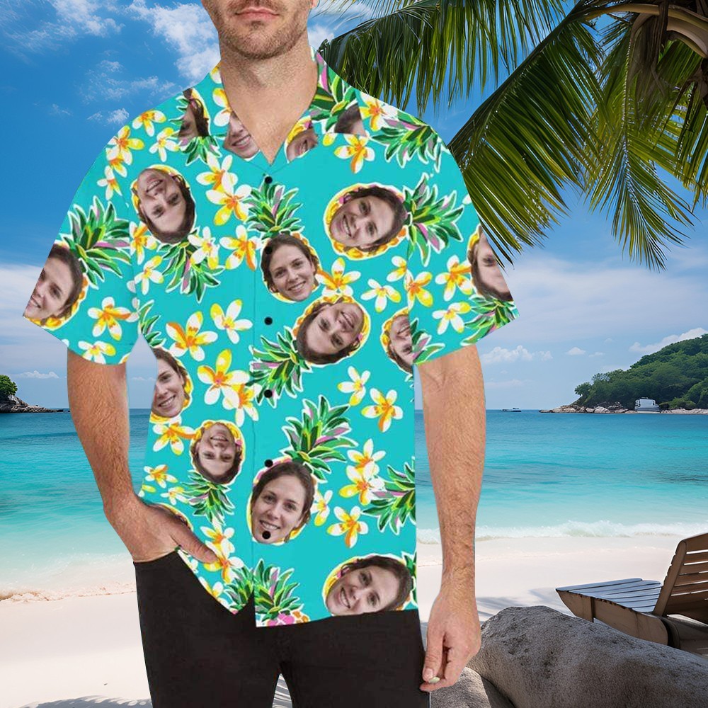 Personalised Hawaiian Face Shirt With Flower Pineapple Aloha Shirt Best Summer Vacation Gift For Him